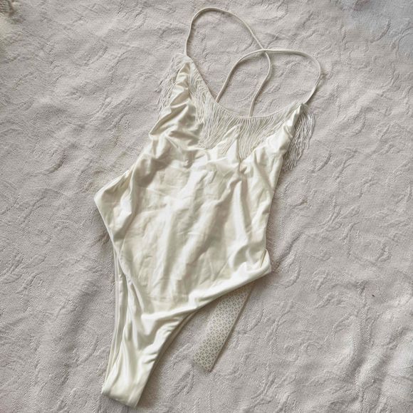 Free People Devon Windsor Fringe Halter Tie Back Off-White Swimsuit XS - Picture 5 of 12